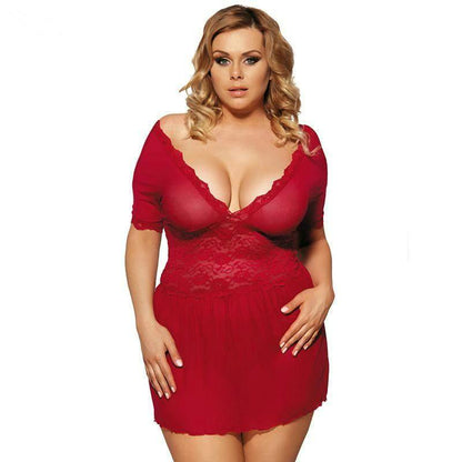 Plus Size Lace See Through Babydoll Set W/ G-String