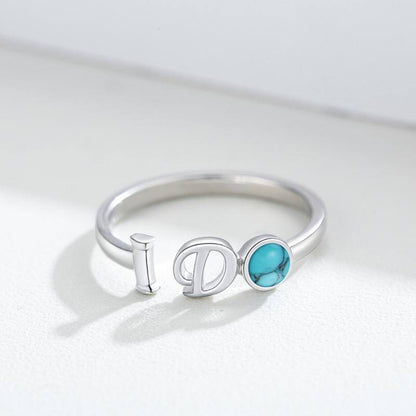 S.925 Sterling Silver "I Do" Synthetic Turquoise Promise Ring