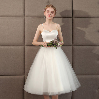 White Wedding Sling Short Photo Light Wedding Dress Graduation Season Photo Shoot Girl