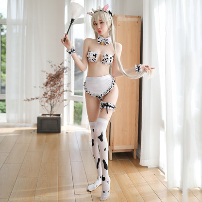 Sexy Lingerie Playful Cute Cow Maid Uniform Set (One Size)