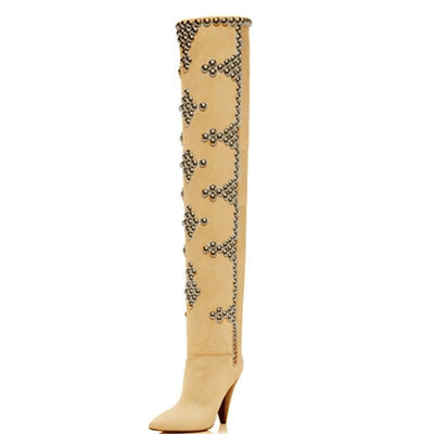 Studded Wedge Heel Point Toe Over-the-knee Boots