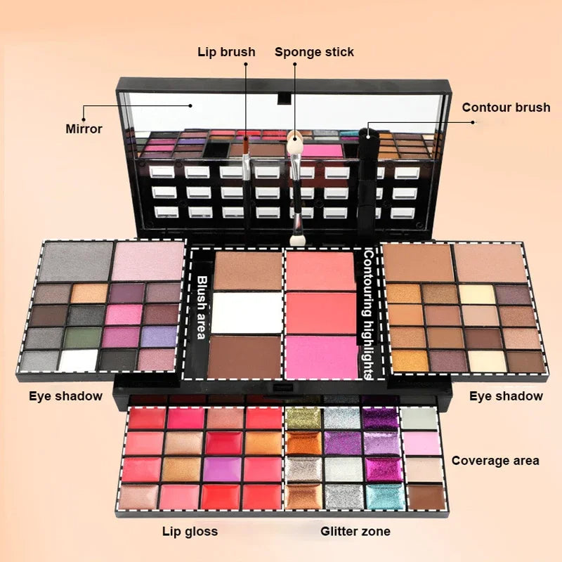 74 Colors Lip, Gloss, Blush, Eyeshadow, Highlight, Combination Set