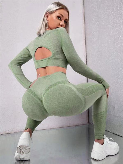 2pcs Sports Suits Long Sleeve Hollow Design Tops / Lifting High Waist Leggings