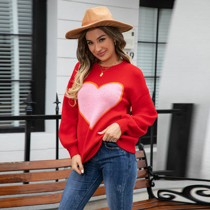 Round Neck Love Sweater  Plus Size