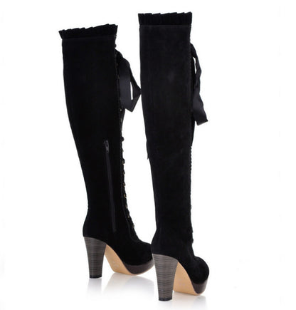 Velvet Strappy High Heels Tall Boots