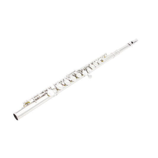 Flauta plateada con llave electrónica de cola B con orificio cerrado en tono C plateado de 16 orificios 
