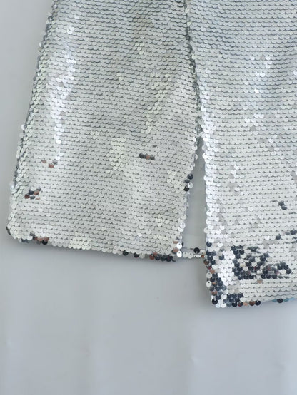 New Style Silver Sequined Split Skirt