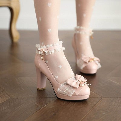 Thick Heel Single Bow Shoes