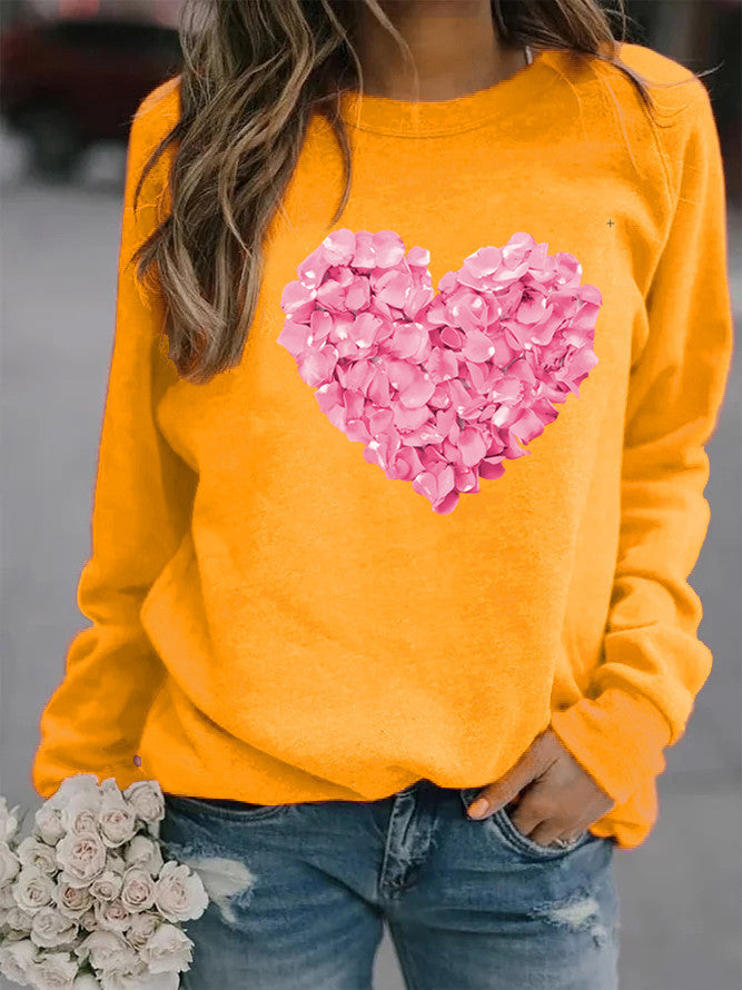 Valentine's Day Love Heart Flowers Printed Crew Neck Sweatshirt