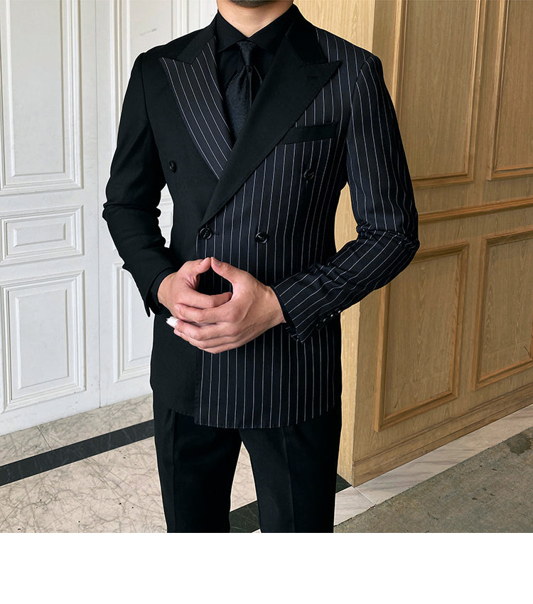 British Style Striped Double Breasted Suit Men