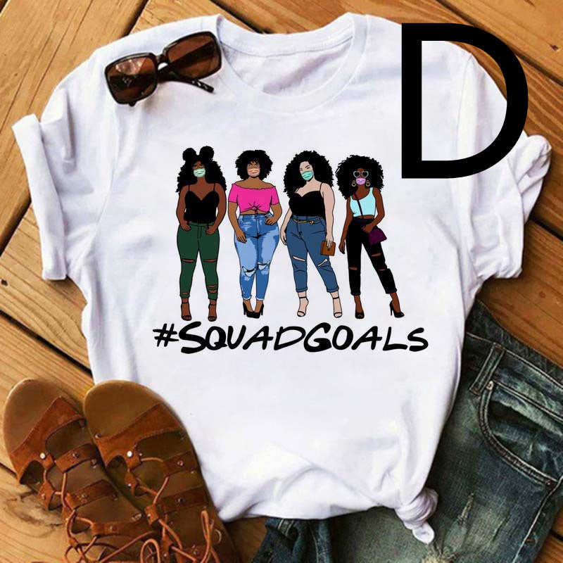 African Black Girl Print Short-sleeved T-shirt Women