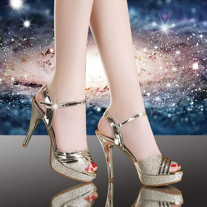 All-match Sequin Stiletto Platform Fish Mouth Sandals