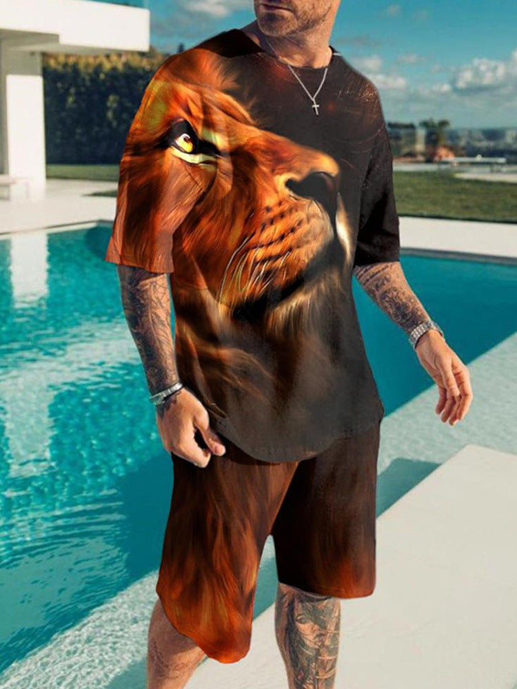 3D Digital Printing Men Summer Short-sleeved Beach Pants Suit