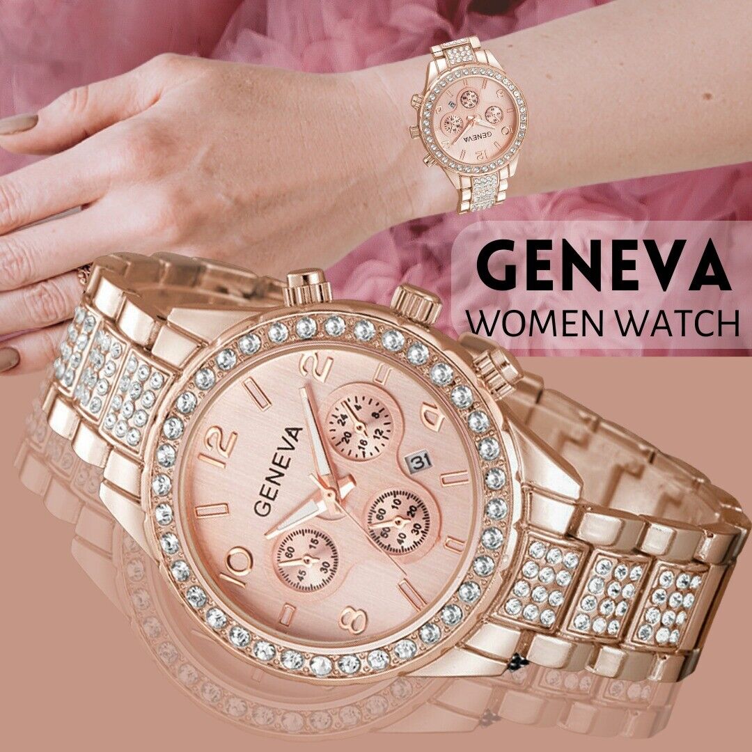 Waterproof Women Luxury Stainless Steel Crystal Quartz Round Watch