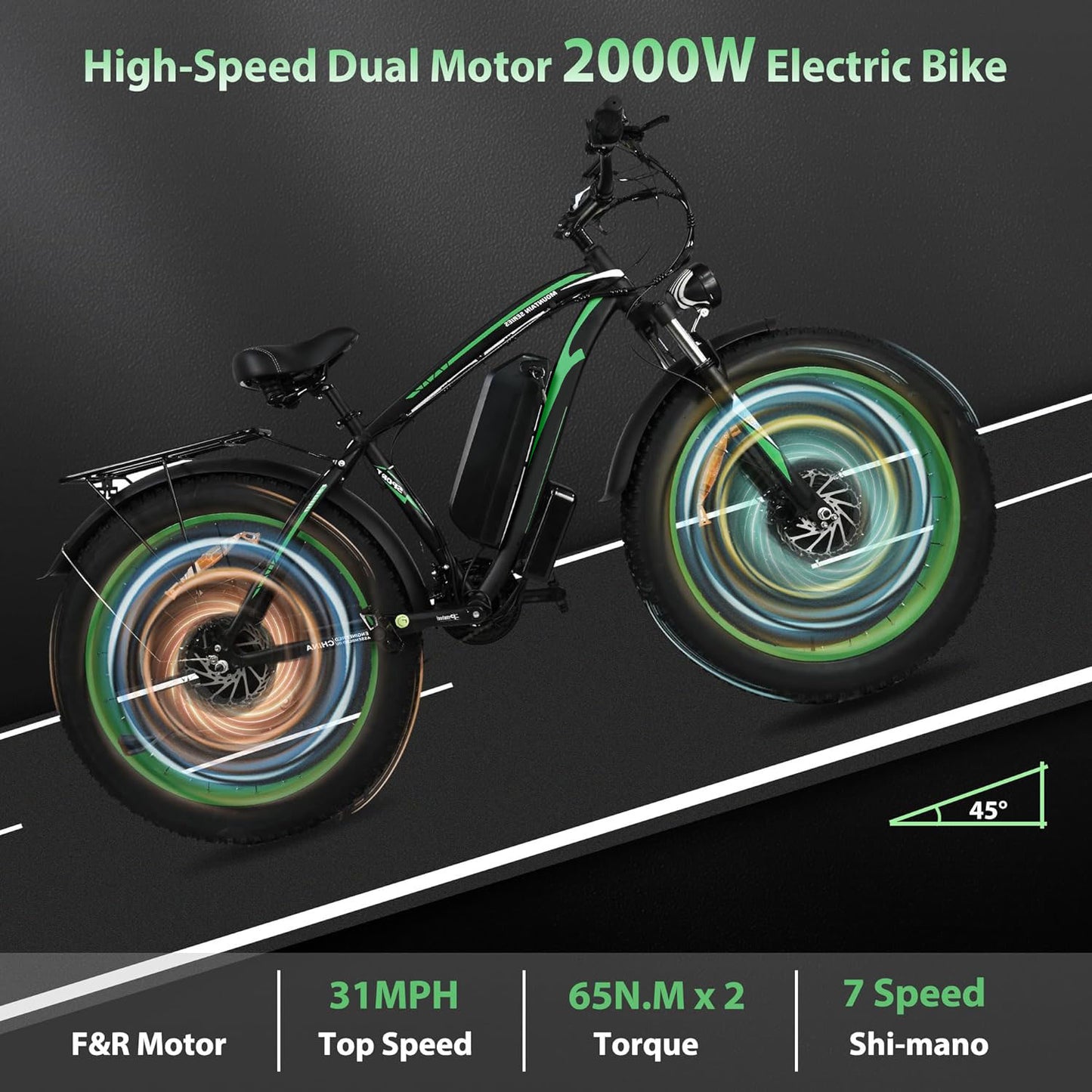 Bicicleta eléctrica de 2000W y 31 MPH con neumático grueso de 26 pulgadas y 21 velocidades 