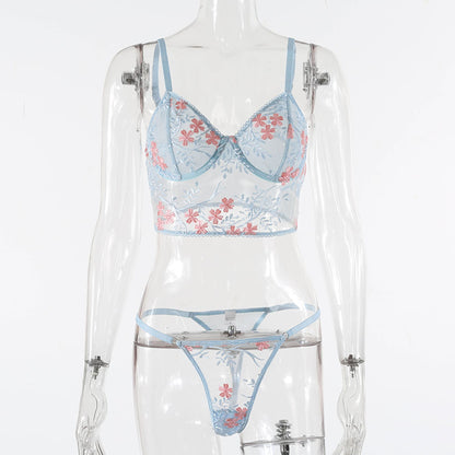 "That Cute Girl" Embroidered Net Lingerie Set