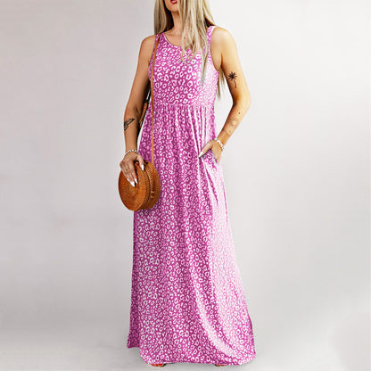 Leopard Print Sleeveless Round Neck Pattern Dress