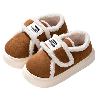 Zapatillas de algodón de otoño e invierno para mujer con tacón completo, antideslizantes, cálidas, con forro polar