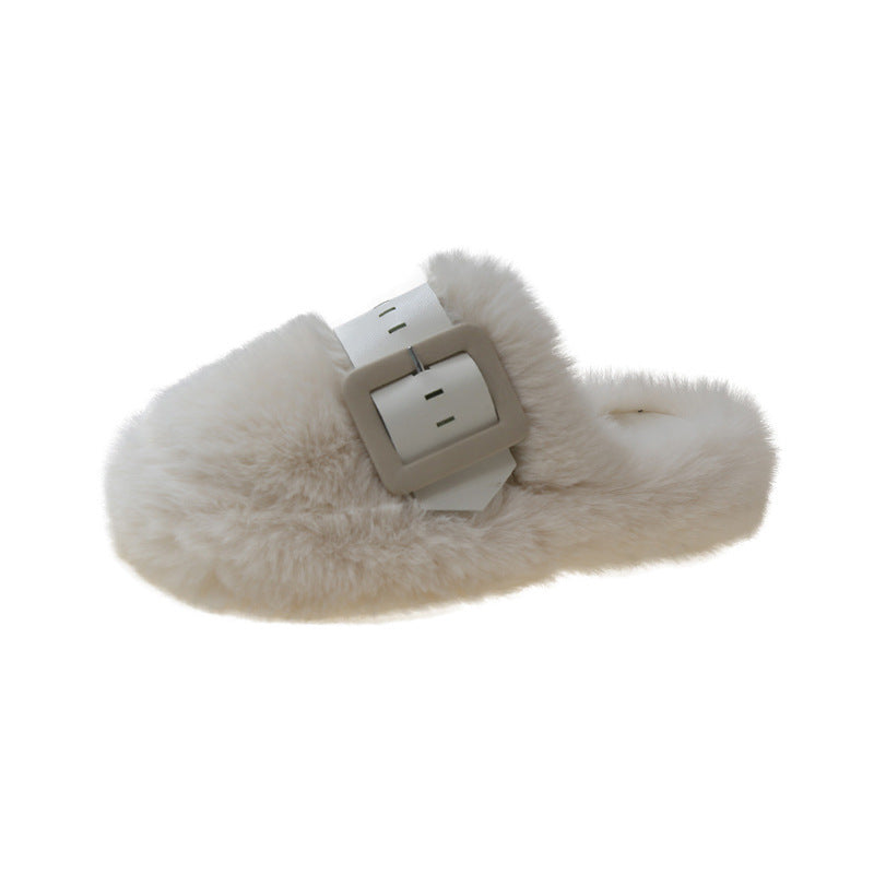 Simple Thick Bottom Toe Cap Fluffy Slippers