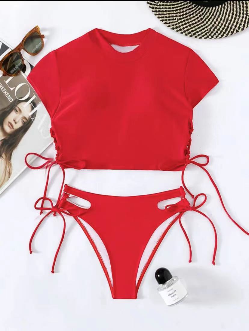 Women's Fashion Solid Color Short Sleeve Swimsuit