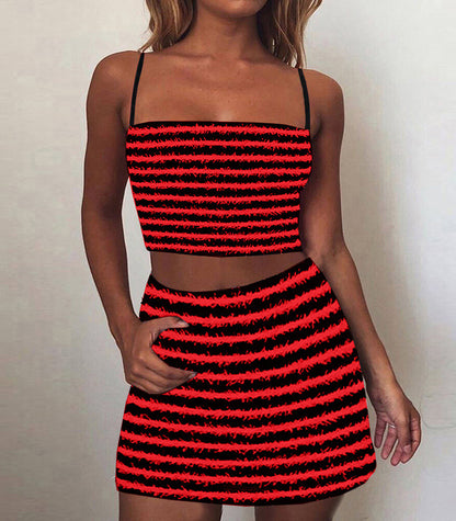 Texture Striped Spaghetti Straps Suit Dress