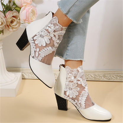 Hollow Mesh Sandals Lace High Heel