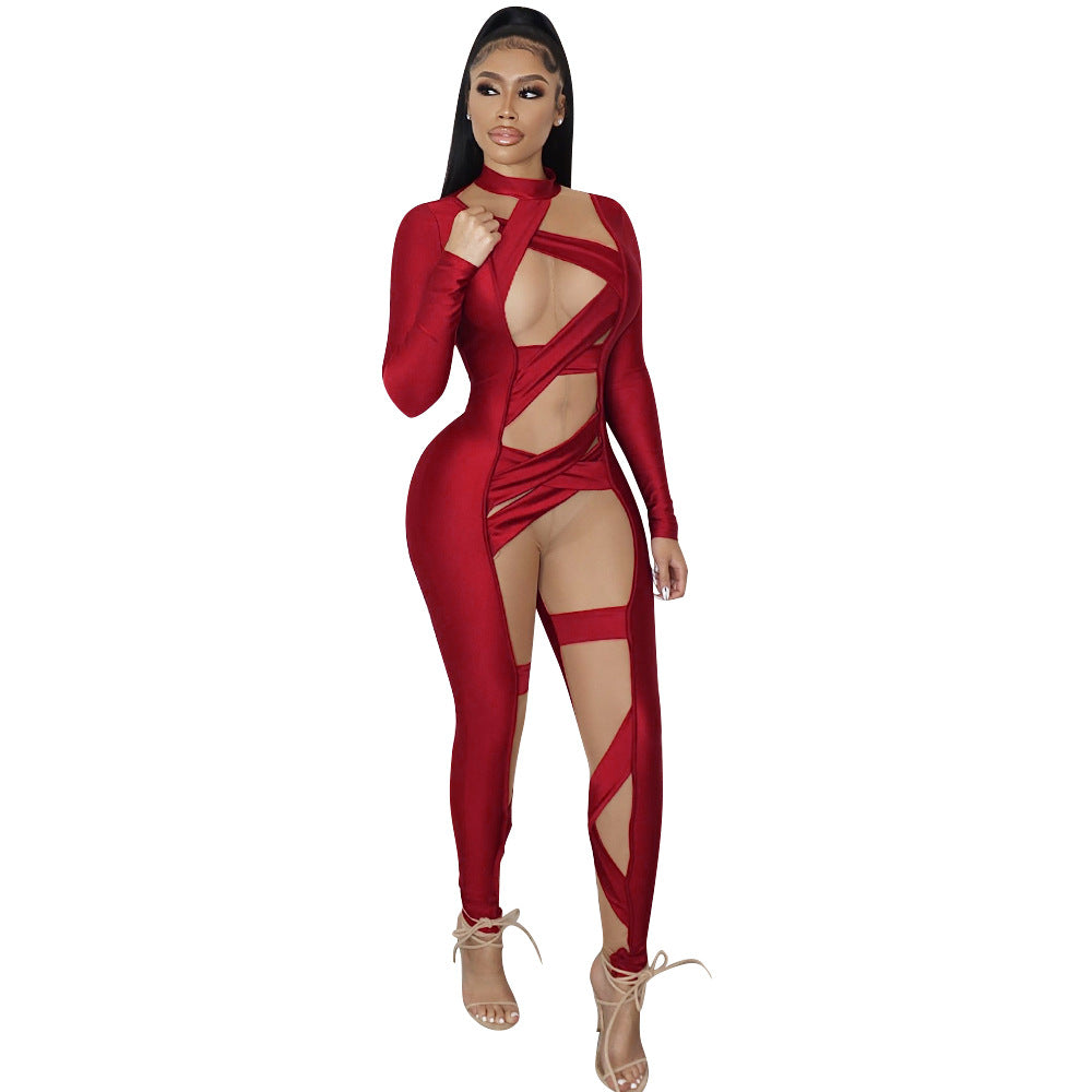 Stitching Long Sleeve Jumpsuit Women