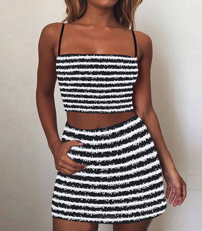 Texture Striped Spaghetti Straps Suit Dress