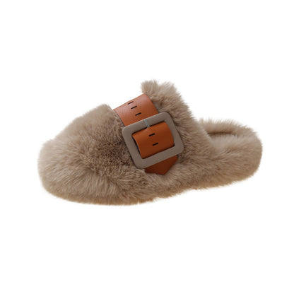 Simple Thick Bottom Toe Cap Fluffy Slippers