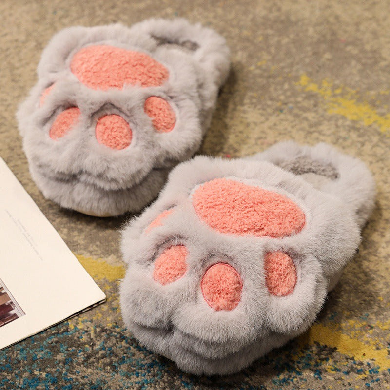 Lindas pantuflas de algodón con garra de gato, pantuflas de felpa