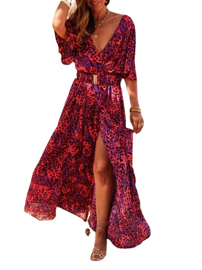 Graceful & Fashionable Slimming Printed Cinched Mid-Dress