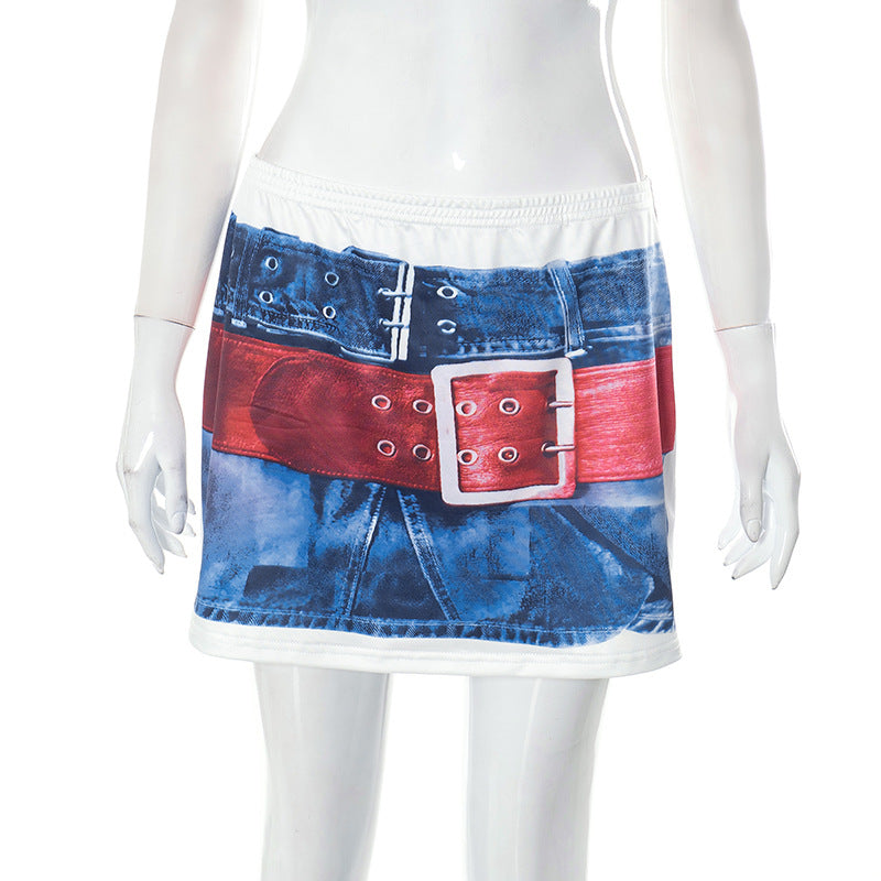 Printed All-matching Short Denim Skirt