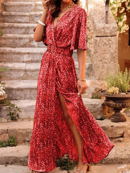 Graceful & Fashionable Slimming Printed Cinched Mid-Dress