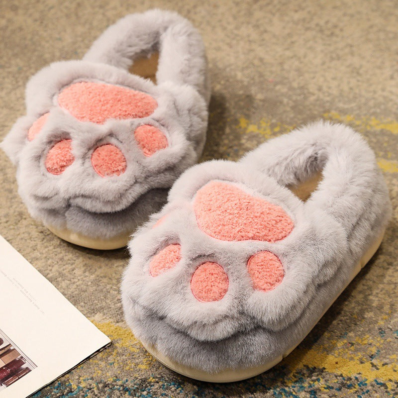 Lindas pantuflas de algodón con garra de gato, pantuflas de felpa