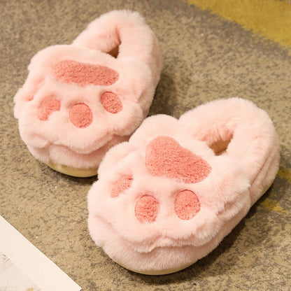 Lindas pantuflas de algodón con garra de gato, pantuflas de felpa