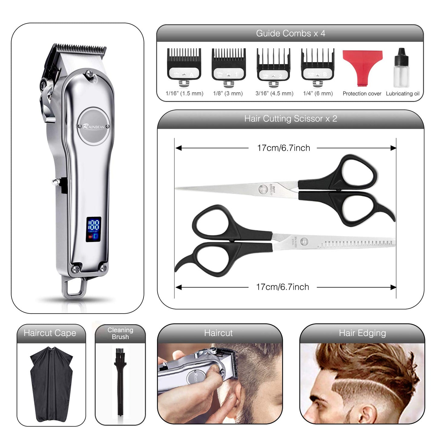 3 in 1 Waterproof Beard Trimmer Grooming Kit Cordless