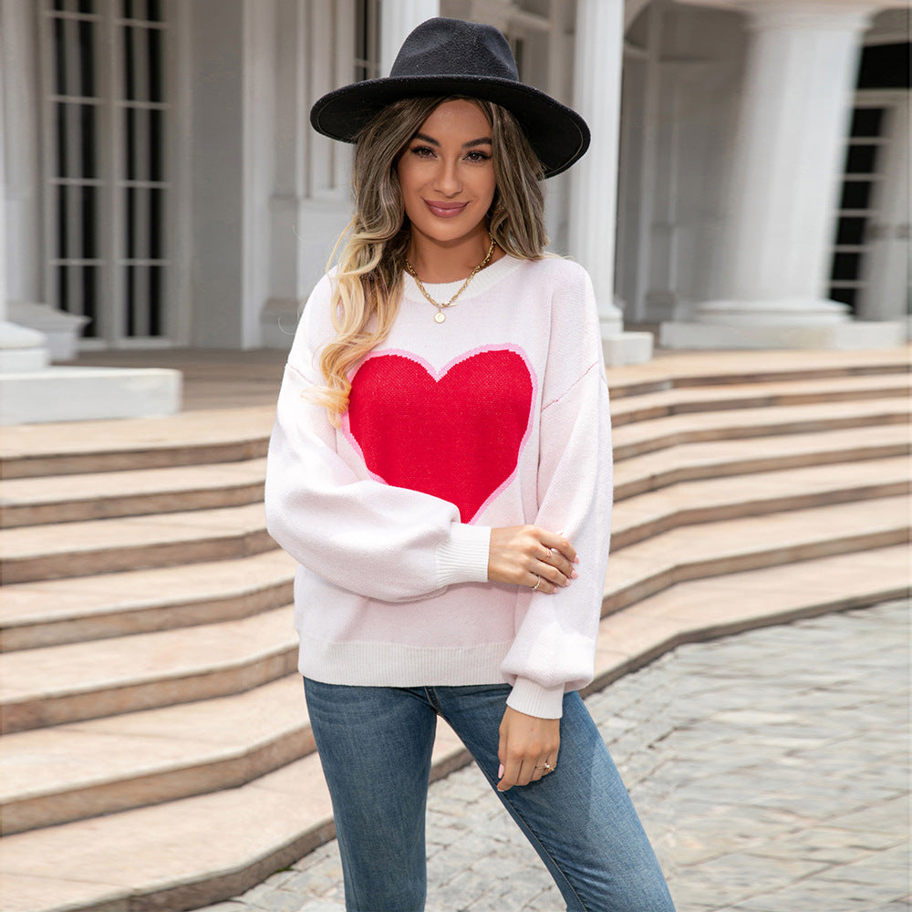 Round Neck Love Sweater  Plus Size