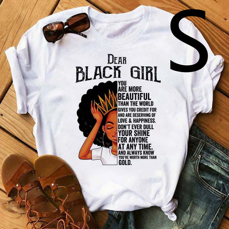 Camiseta de manga corta con estampado de niña negra africana para mujer