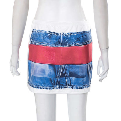 Printed All-matching Short Denim Skirt