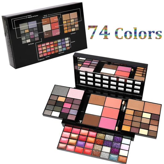 74 Colors Lip, Gloss, Blush, Eyeshadow, Highlight, Combination Set