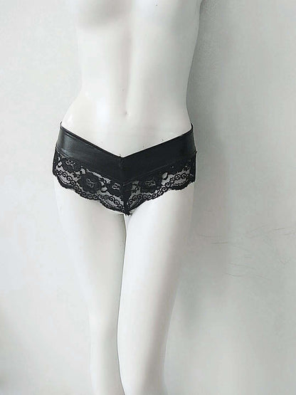 Women's Lace Thong Patent Leather Panties