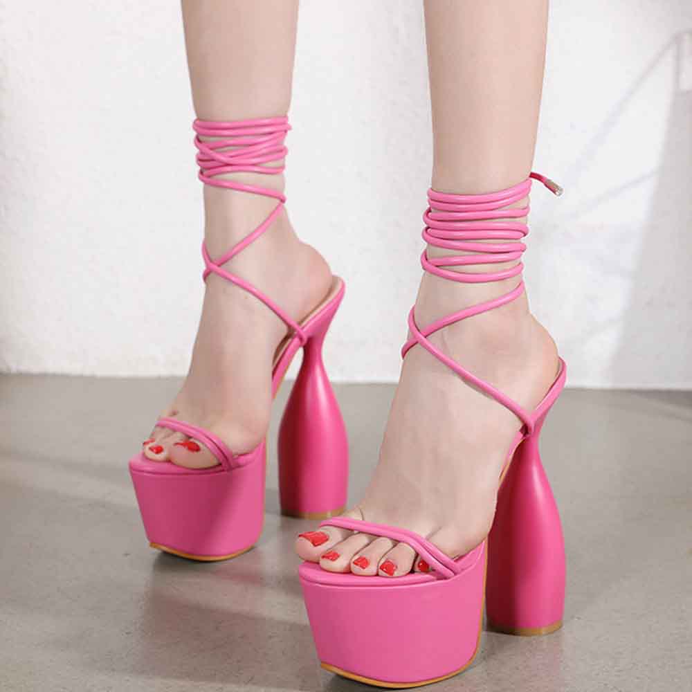 Waterproof Platform W/ Anle Straps High Heel Sandals