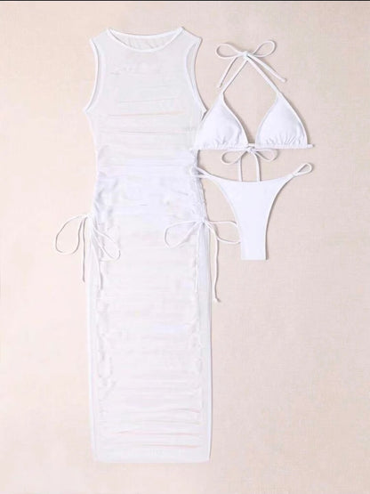 Pure Color Empty Dress Three Piece Swimsuit