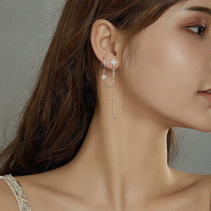 .925 Silver Crystal "Shining Star" Asymmetric Earrings