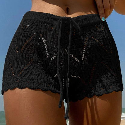 Beach Short Solid Color Knitted Hollow-out