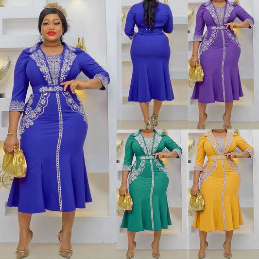 African Plus Size Hot Diamond Temperament Elegant Professional Dress