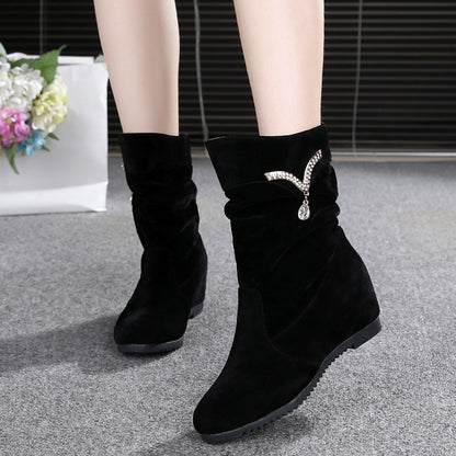 Nubuck Wedge Long Suede Flat Tall Boots