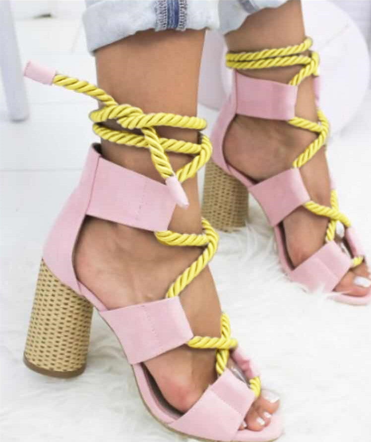 Zapatos de tacón alto con cordones para mujer, sandalias de gladiador para fiesta, zapatos de boda, sandalias de mujer con tacones gruesos