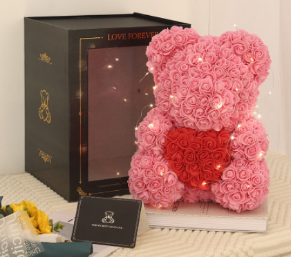 Regalo del Día de San Valentín Oso Rosa Flor Eterna Oso de Peluche Rosa Oso de Espuma PE 25 cm Día de San Valentín