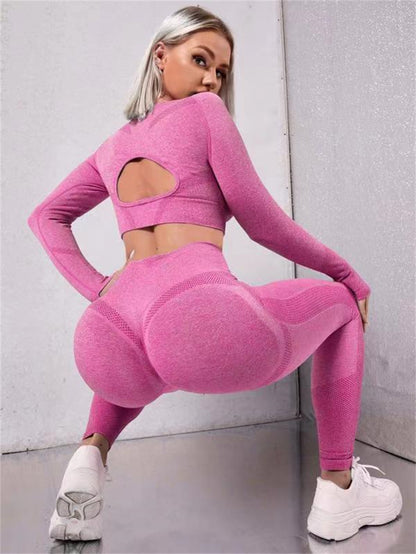 2pcs Sports Suits Long Sleeve Hollow Design Tops / Lifting High Waist Leggings